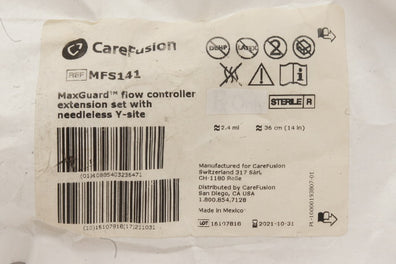 CareFusion MFS141 MaxGuard Flow Controller Extension Set with Needleless Y-Site